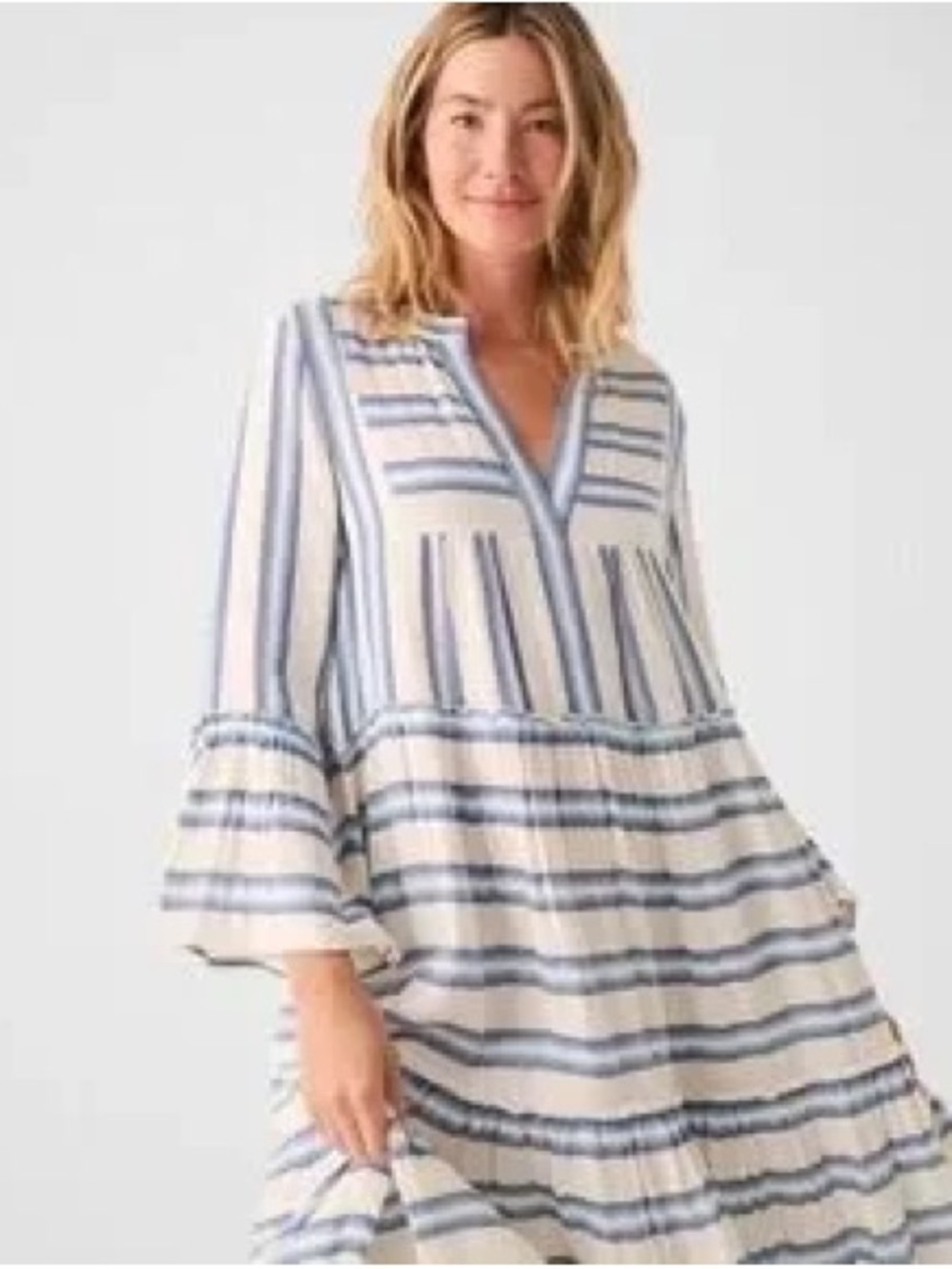 Faherty Cream and Light Blue Striped Midi Dress - Picture 3 of 9